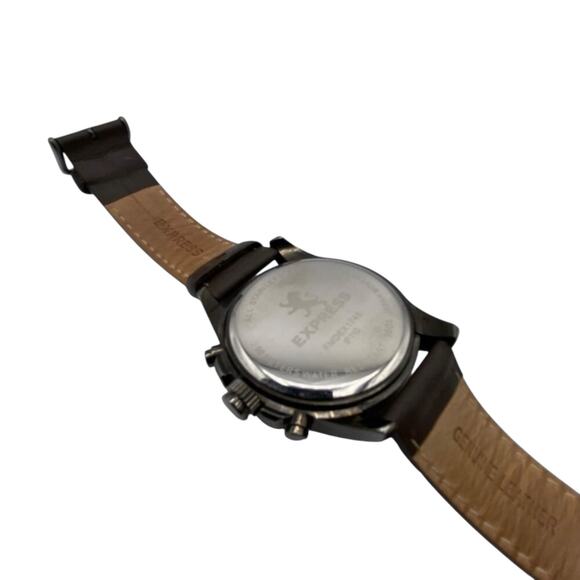 Express Men’s Chronograph Watch Black & Rose Gold | Genuine Leather Strap - Picture 6 of 8